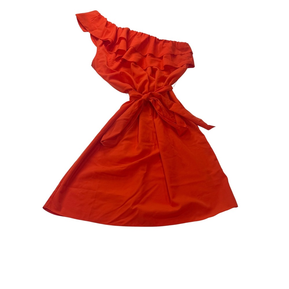 Banana Republic Womens One Shoulder Ruffle Belted Mini Dress Orange Size 14‎